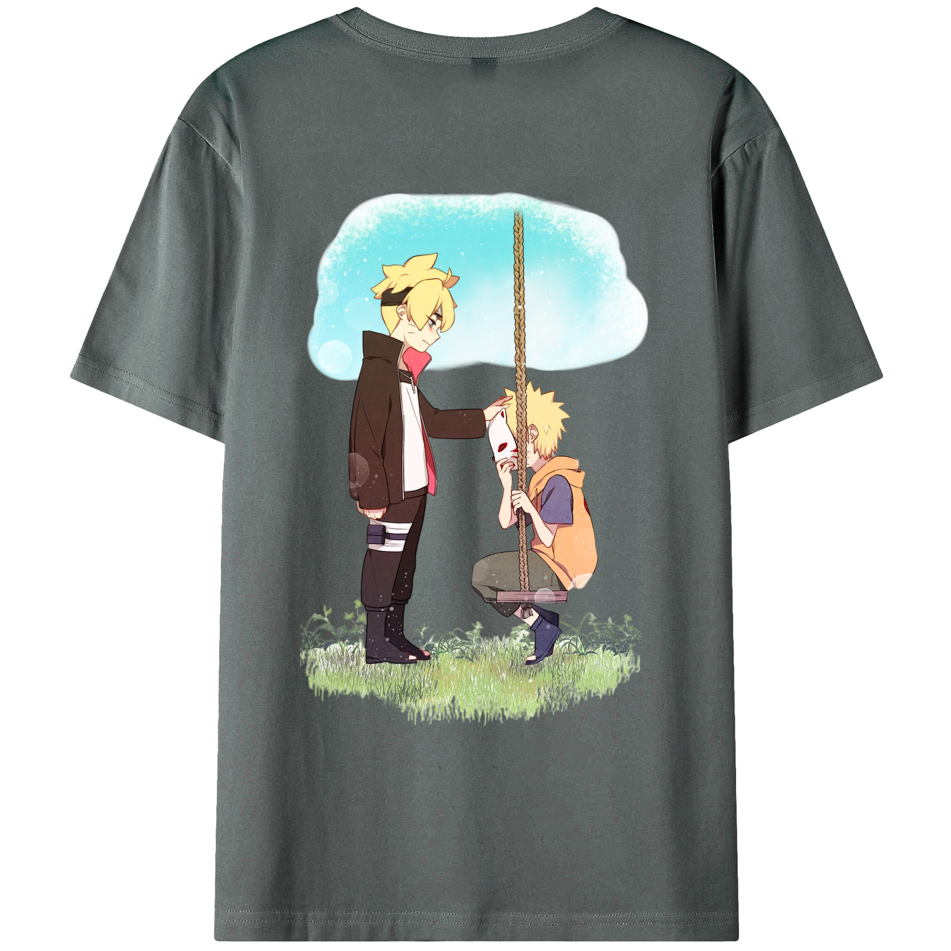（画像用） NARUTO -ナルト- うずまき ボルト Uzumaki Boruto 綿100％ メンズ半袖Tシャツ（バックプリント） 通気性